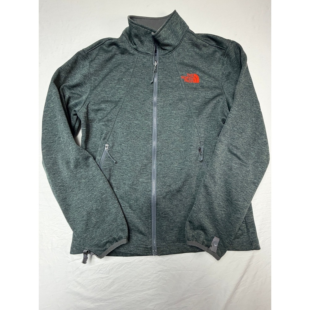 The North Face Mens Full Zip Fleece Jacket Grey Heather Orange Logo Small